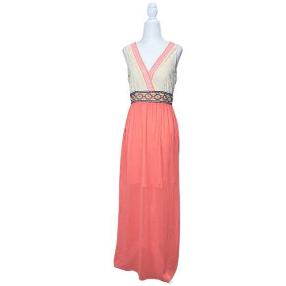 Flying Tomato Maxi Dress Size Medium V-neck Sleeveless Coral Boho Peasant Beach - Picture 3 of 14